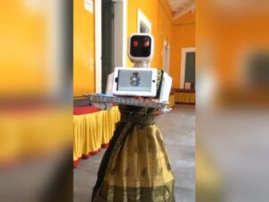 Saree clad robot welcomes voters at Puducherry polling station..
