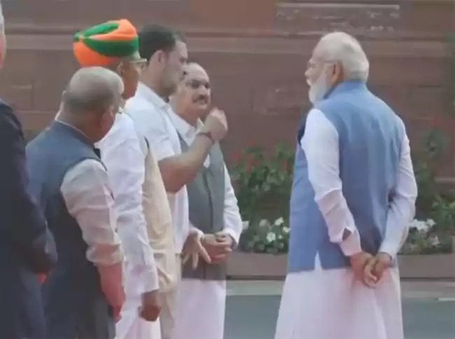PM Modi, Rahul Gandhi share rare brief exchange at Parliament amid earlier tensions..