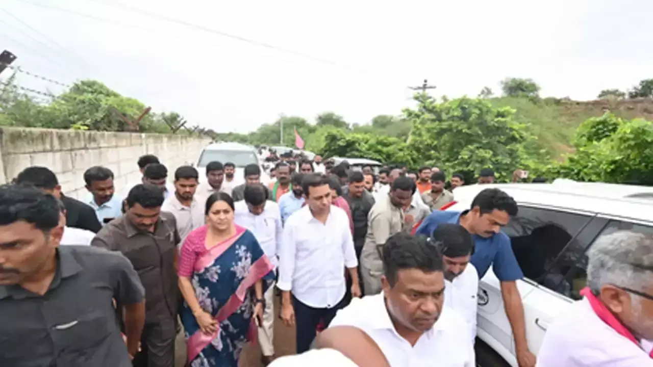 KTR Leads BRS Delegation to Kaleshwaram Amid Police Restrictions