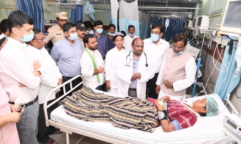 Telangana Minister Visits Woman Injured in House Collapse After Heavy Rains in Mancherial