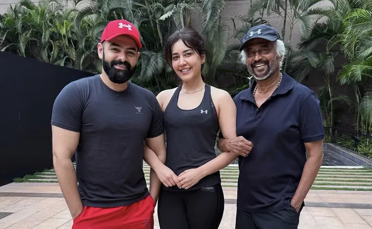 Raashii Khanna shares pictures with Rajinikanth, Ram Pothineni as Dharman’s shooting continues at a brisk pace in Mysuru..