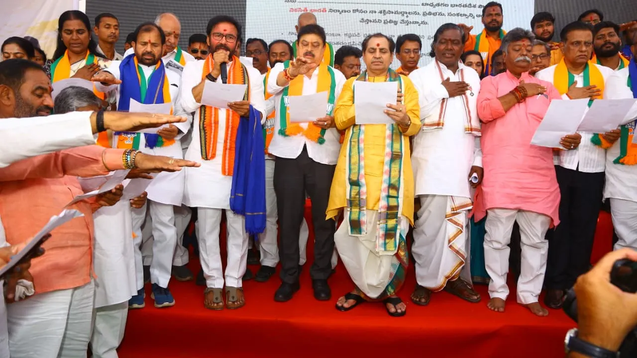 Telangana BJP leaders take Viksit Bharat pledge..